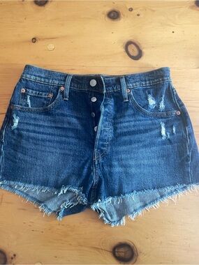 Levi's 501 Dark Blue Distressed High Waist Denim Shorts NWOT